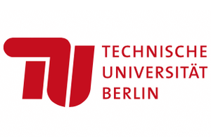Das rote Logo der Technischen Universität Berlin zeigt stilisierte Buchstaben "TU" neben dem Schriftzug der Universität.