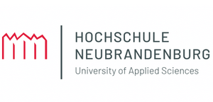 Das Logo der Hochschule Neubrandenburg zeigt stilisierte rote Linien neben dem Schriftzug der Universität.
